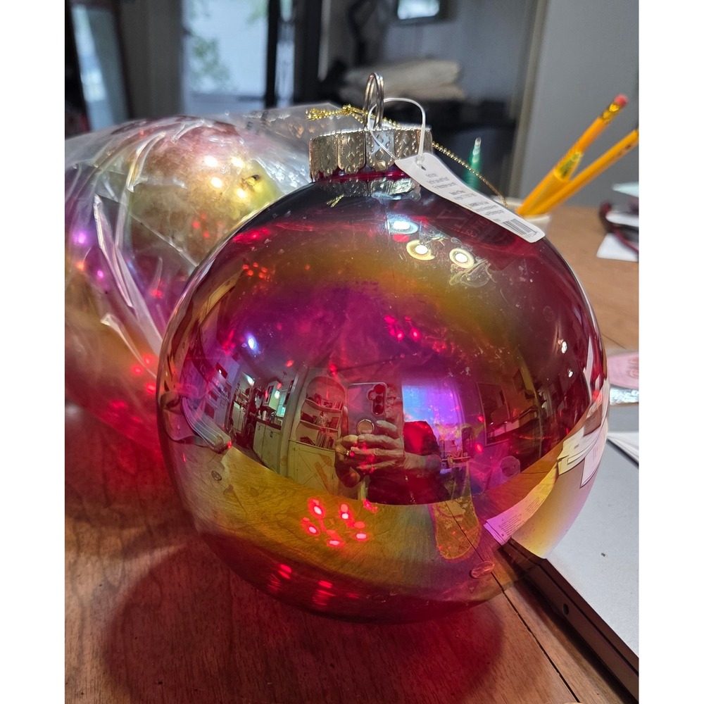 RAZ Imports Large Iridescent Glass Ball Ornament Multi Color Metallic 4533518